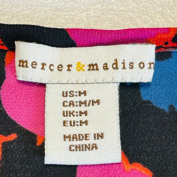 Mercer & Madison Orange Pink Floral V-Neck Long Sleeve Top Blouse M - Picture 5 of 9